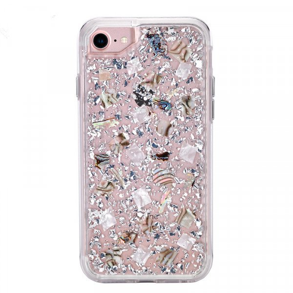 Wholesale iPhone 8 / 7 / 6S / 6 Luxury Glitter Dried Natural Flower Petal Clear Hybrid Case (Silver Pearl)